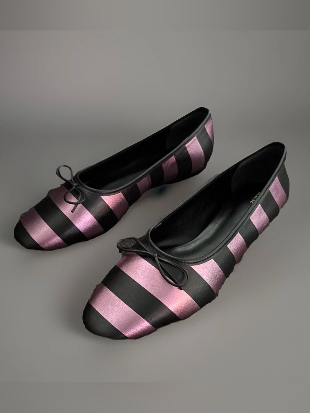 Anthropologie Maeve Square Toe Ballet Flat Pink & Black Striped Metallic 8 NWOB